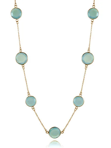 18K V Faceted 17 Stone Capri Long Necklace Aqua Chalcedony