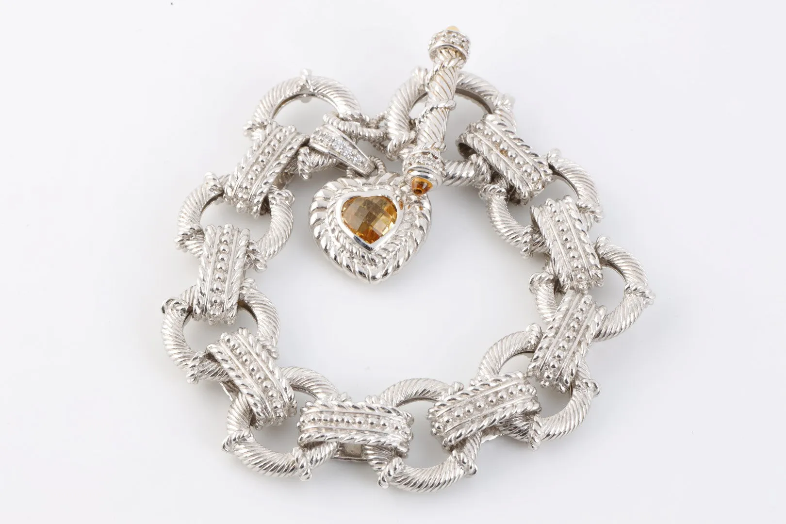 7.5" Judith Ripka 925 Silver Toggle Bracelet w/ Citrine Heart Pendant (52.00g.)