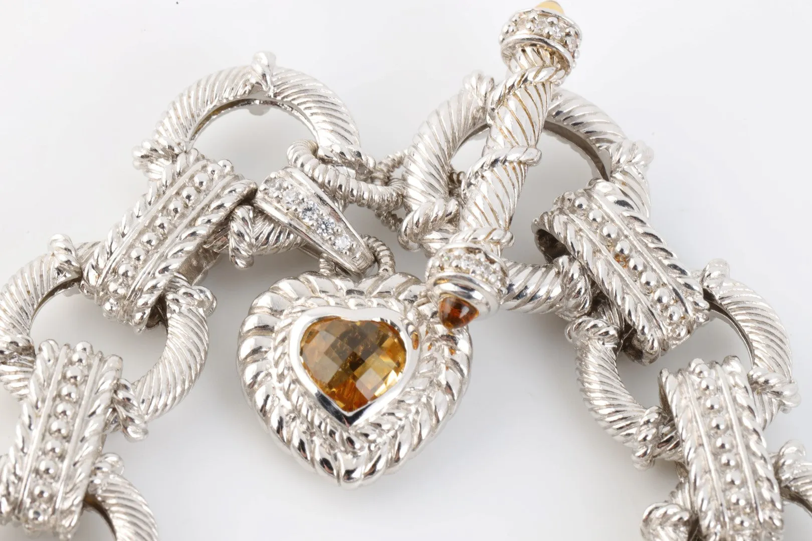 7.5" Judith Ripka 925 Silver Toggle Bracelet w/ Citrine Heart Pendant (52.00g.)