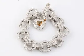 7.5" Judith Ripka 925 Silver Toggle Bracelet w/ Citrine Heart Pendant (52.00g.)