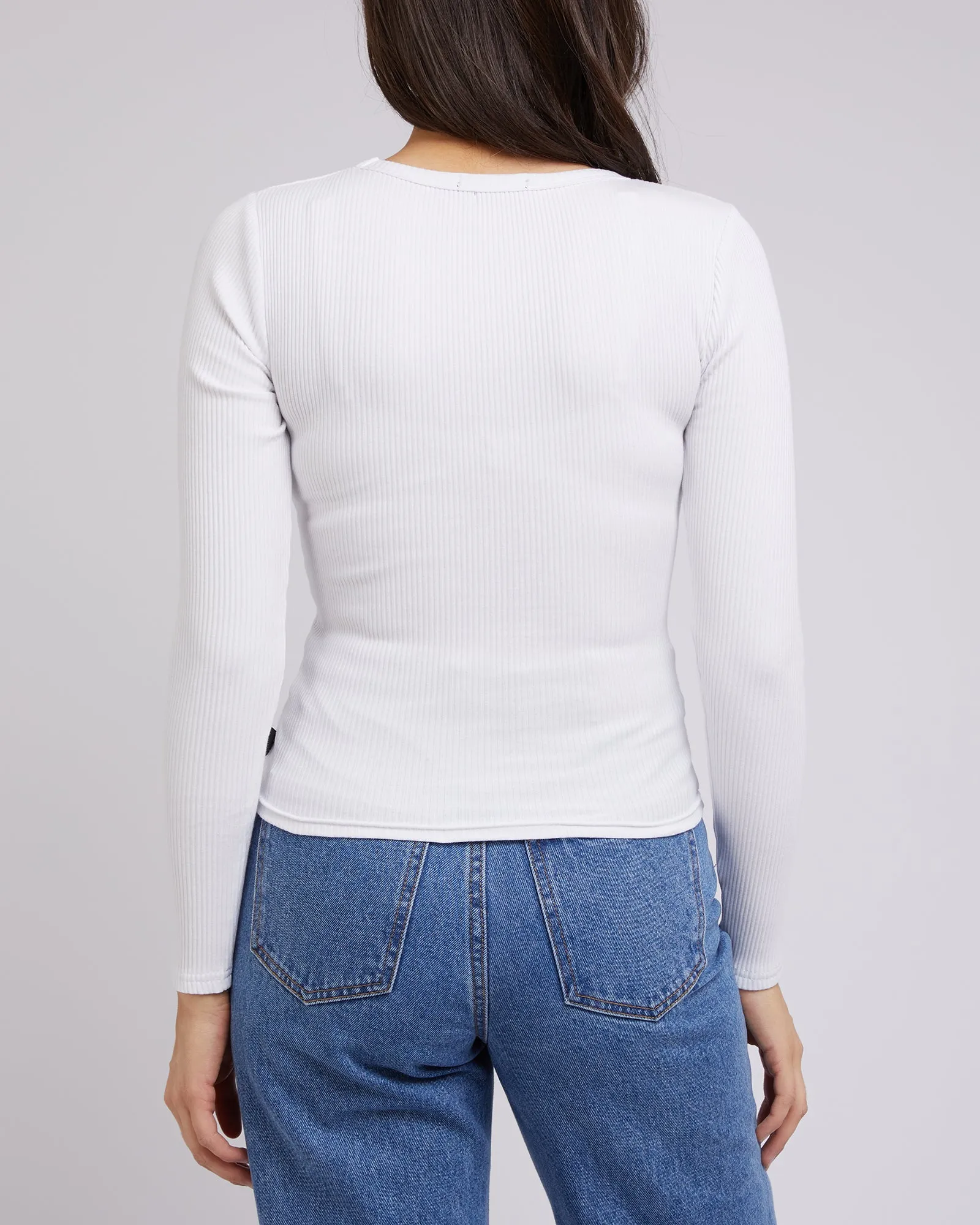 All About Eve Rib V Neck L/S Top White