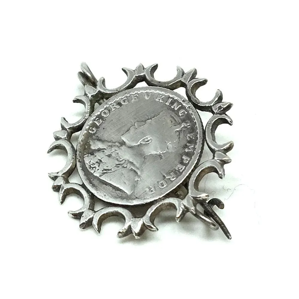 Antique George V King Emperor 1/4 Indian Rupee 1913 Silver Brooch