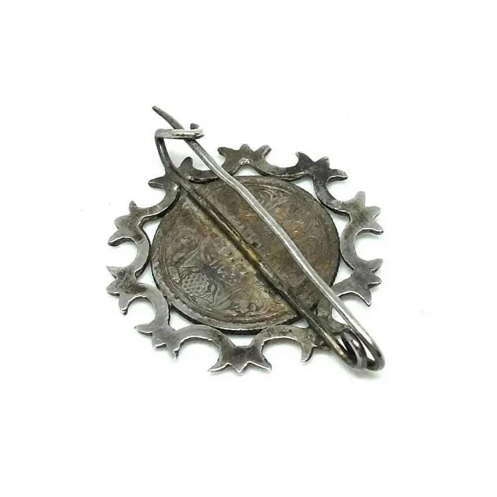 Antique George V King Emperor 1/4 Indian Rupee 1913 Silver Brooch