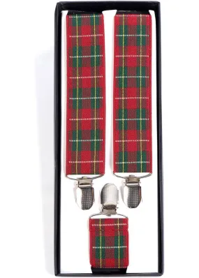 Banned Mens Tartan Rockabilly Braces Green