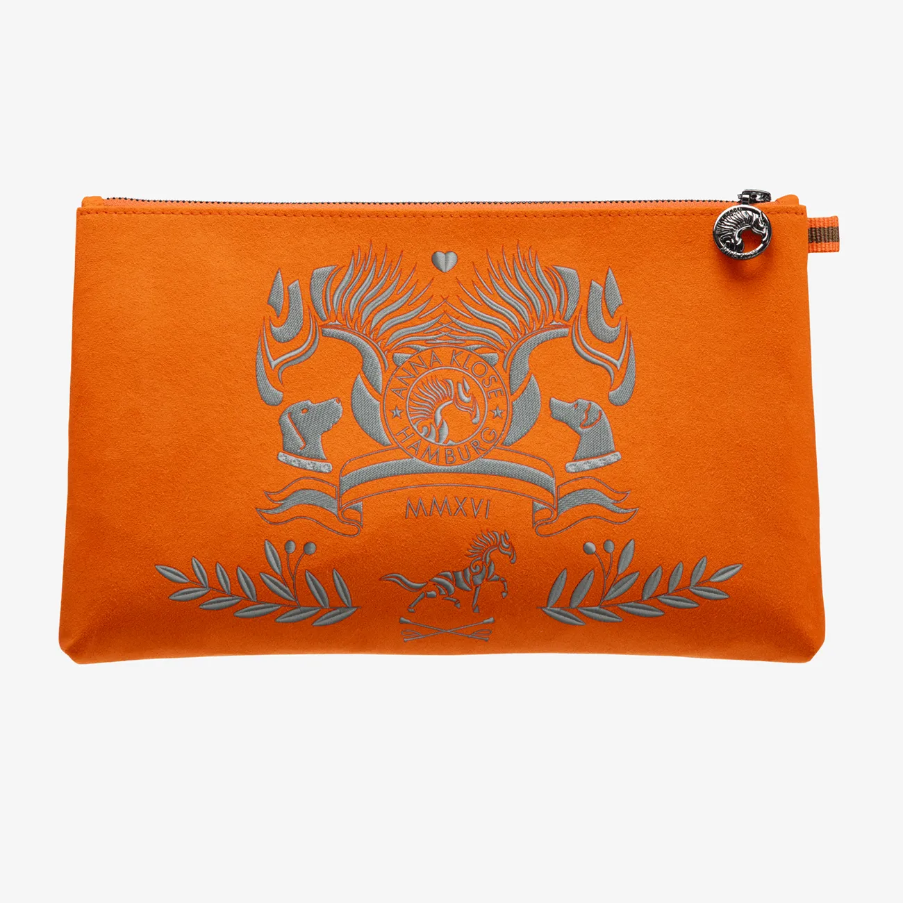 Clutch "ANNA Orange" with silver print