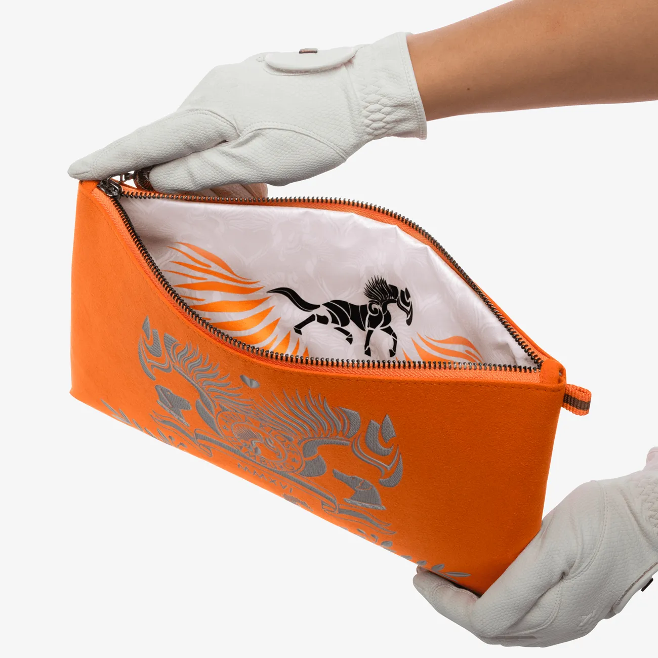 Clutch "ANNA Orange" with silver print