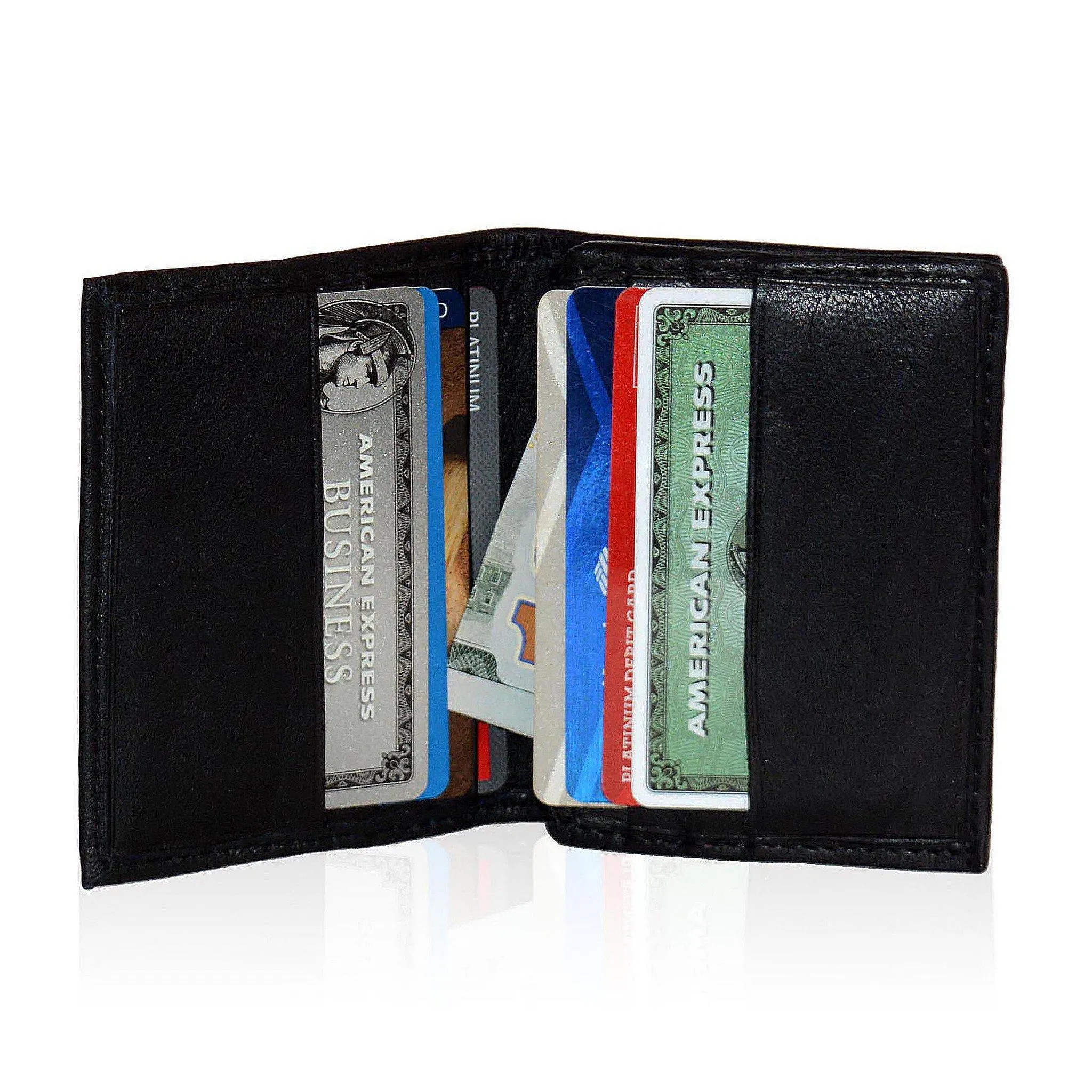 Compact RFID-Blocking Men's Multi-Card Center Flip Bifold Wallet - Black