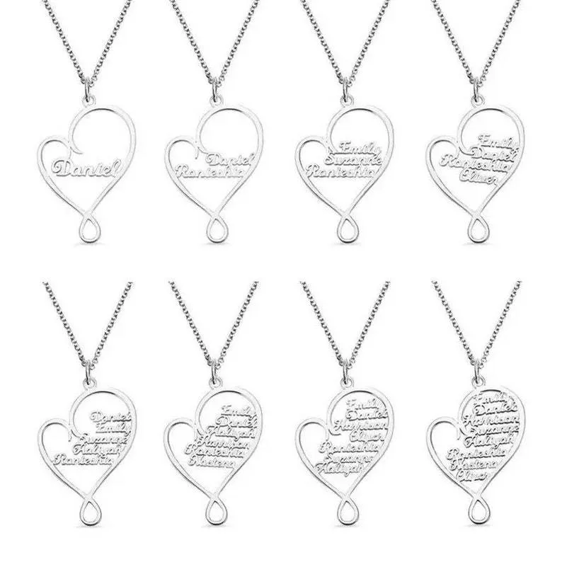 Custom Sterling Silver English / Arabic  Family Tree Name Necklace In Heart