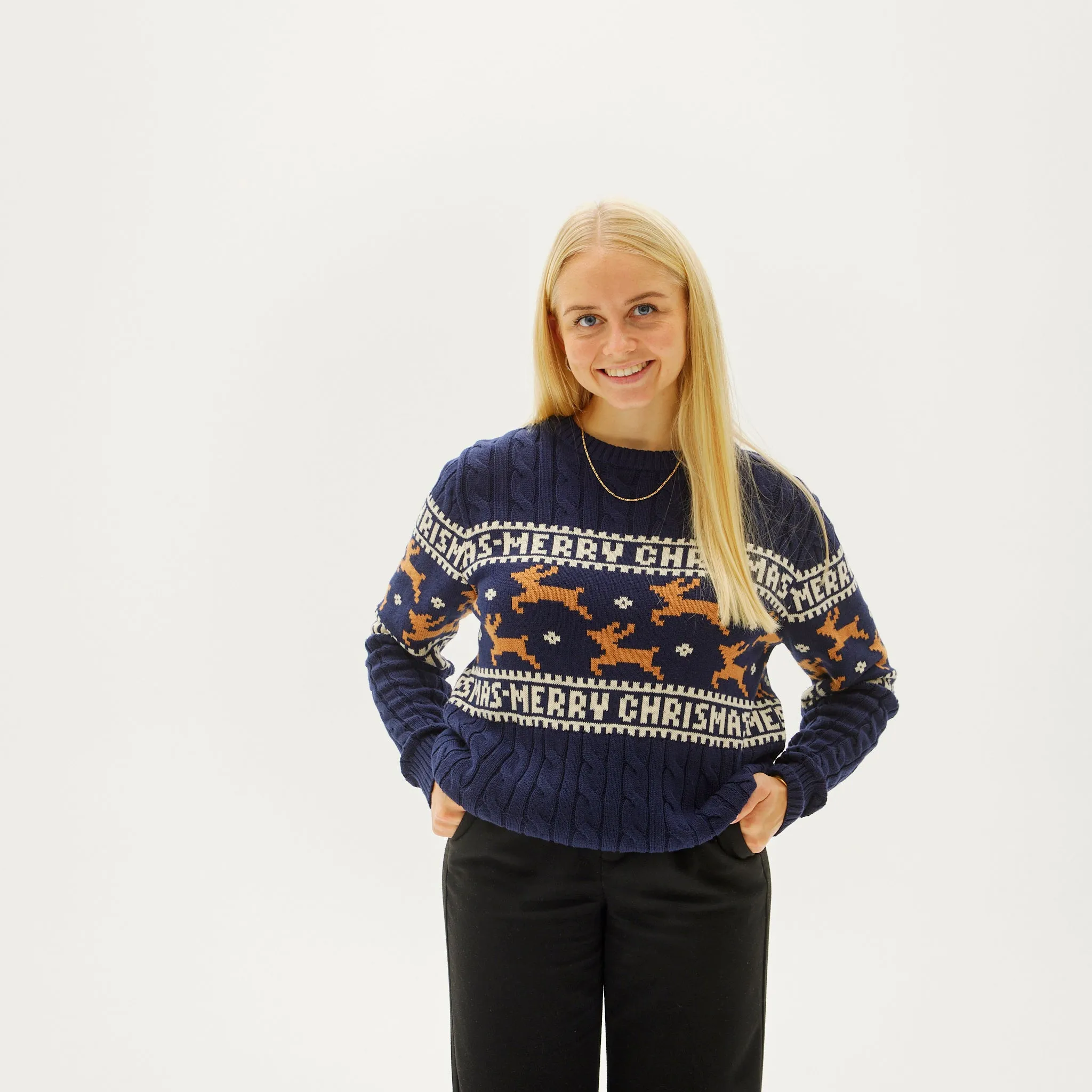 Den Elegante Julesweater Blå - Dame.