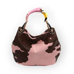 FLAMINGO SMALL HANDBAG  IN PONY-EFFECT LEATHER