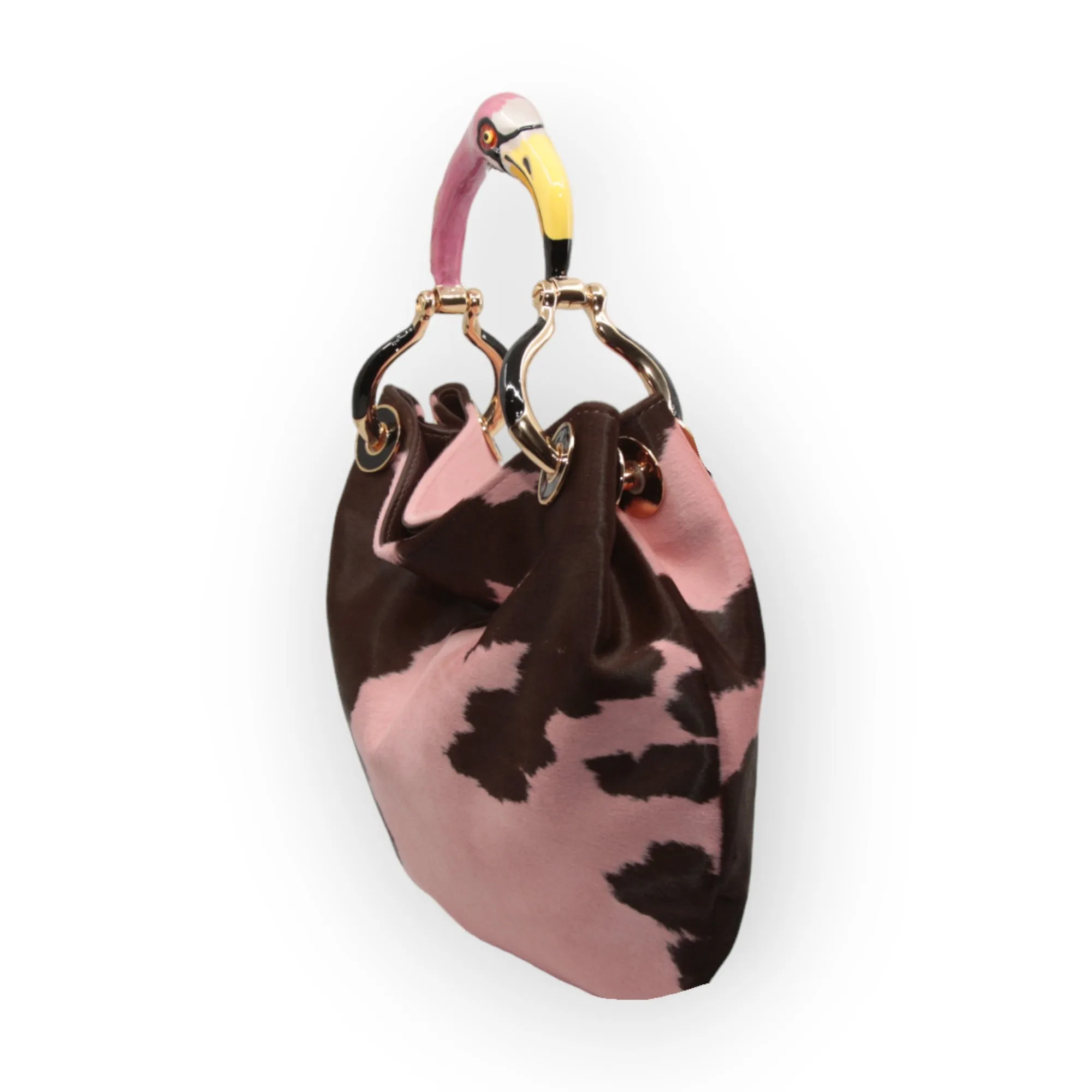 FLAMINGO SMALL HANDBAG  IN PONY-EFFECT LEATHER