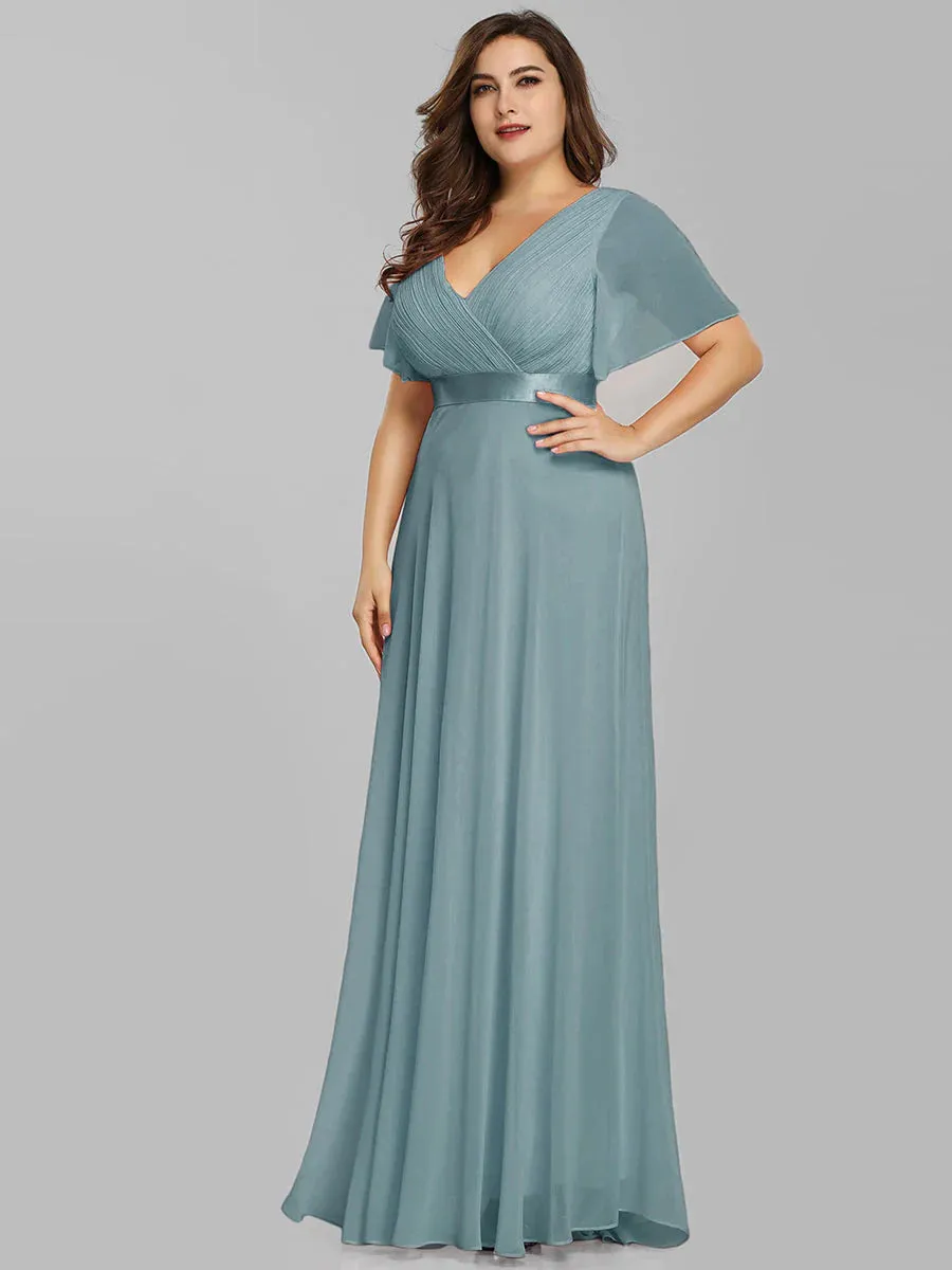 Glamorous Double V-Neck Ruffles Padded Plus Size Evening Dresses