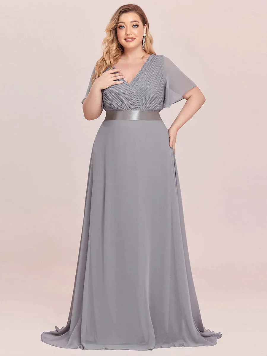 Glamorous Double V-Neck Ruffles Padded Plus Size Evening Dresses