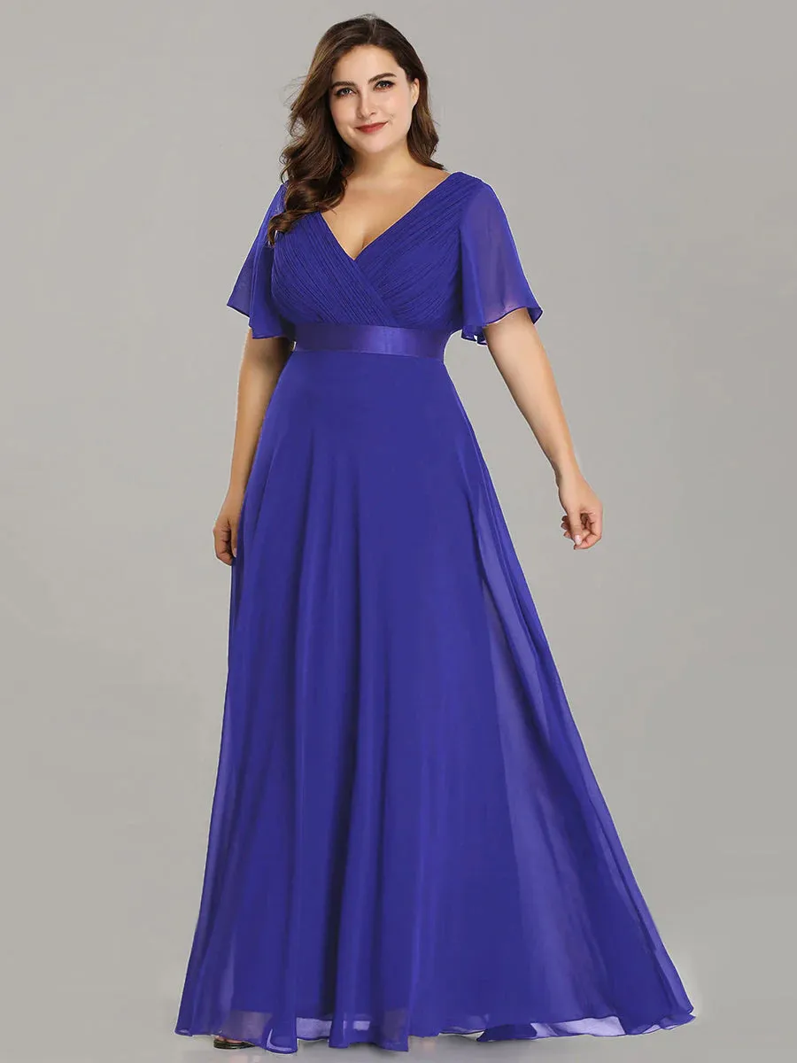 Glamorous Double V-Neck Ruffles Padded Plus Size Evening Dresses