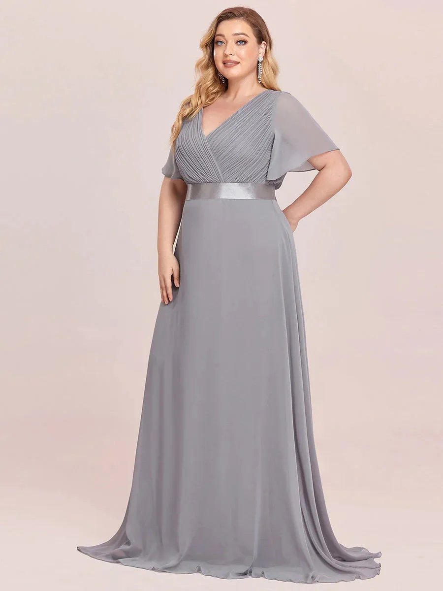 Glamorous Double V-Neck Ruffles Padded Plus Size Evening Dresses