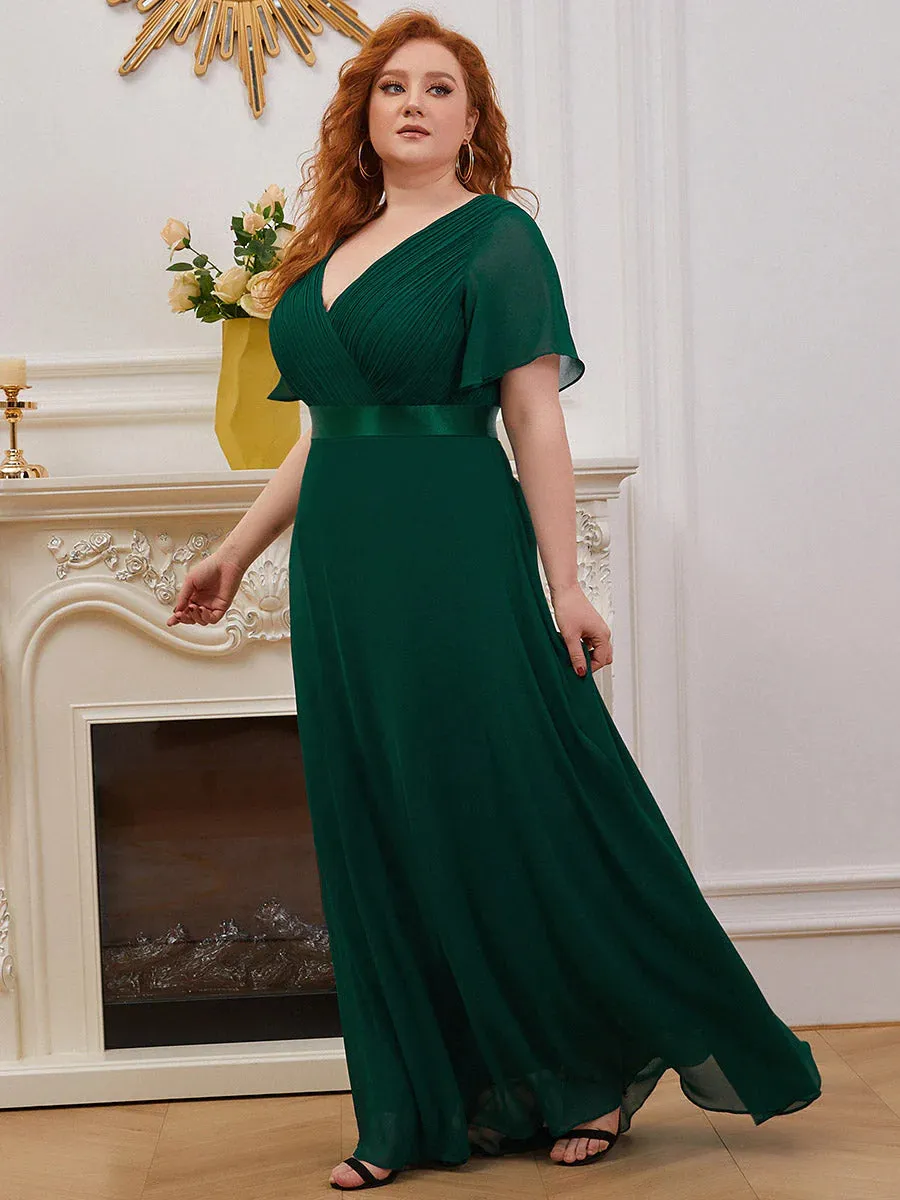 Glamorous Double V-Neck Ruffles Padded Plus Size Evening Dresses