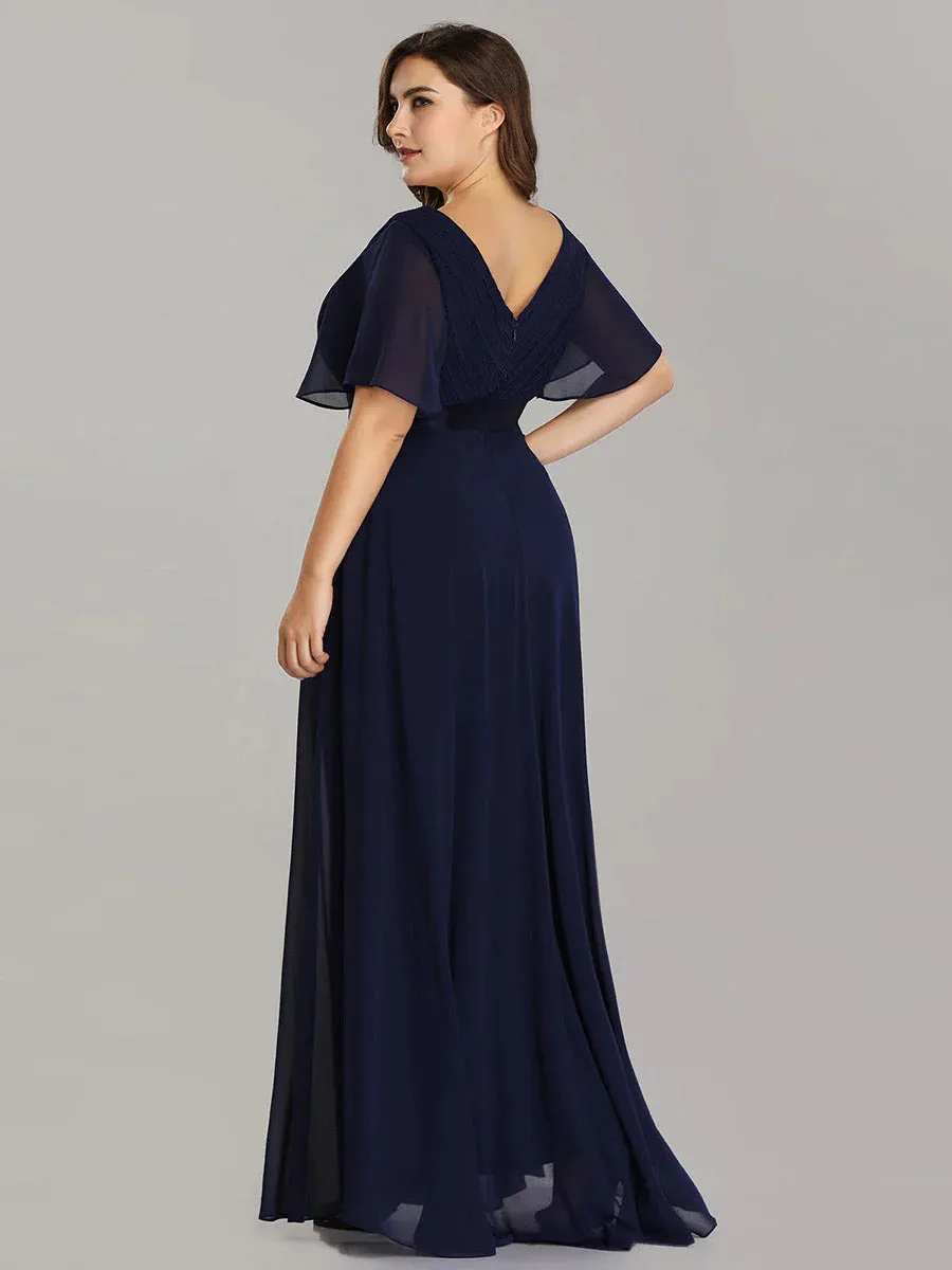 Glamorous Double V-Neck Ruffles Padded Plus Size Evening Dresses