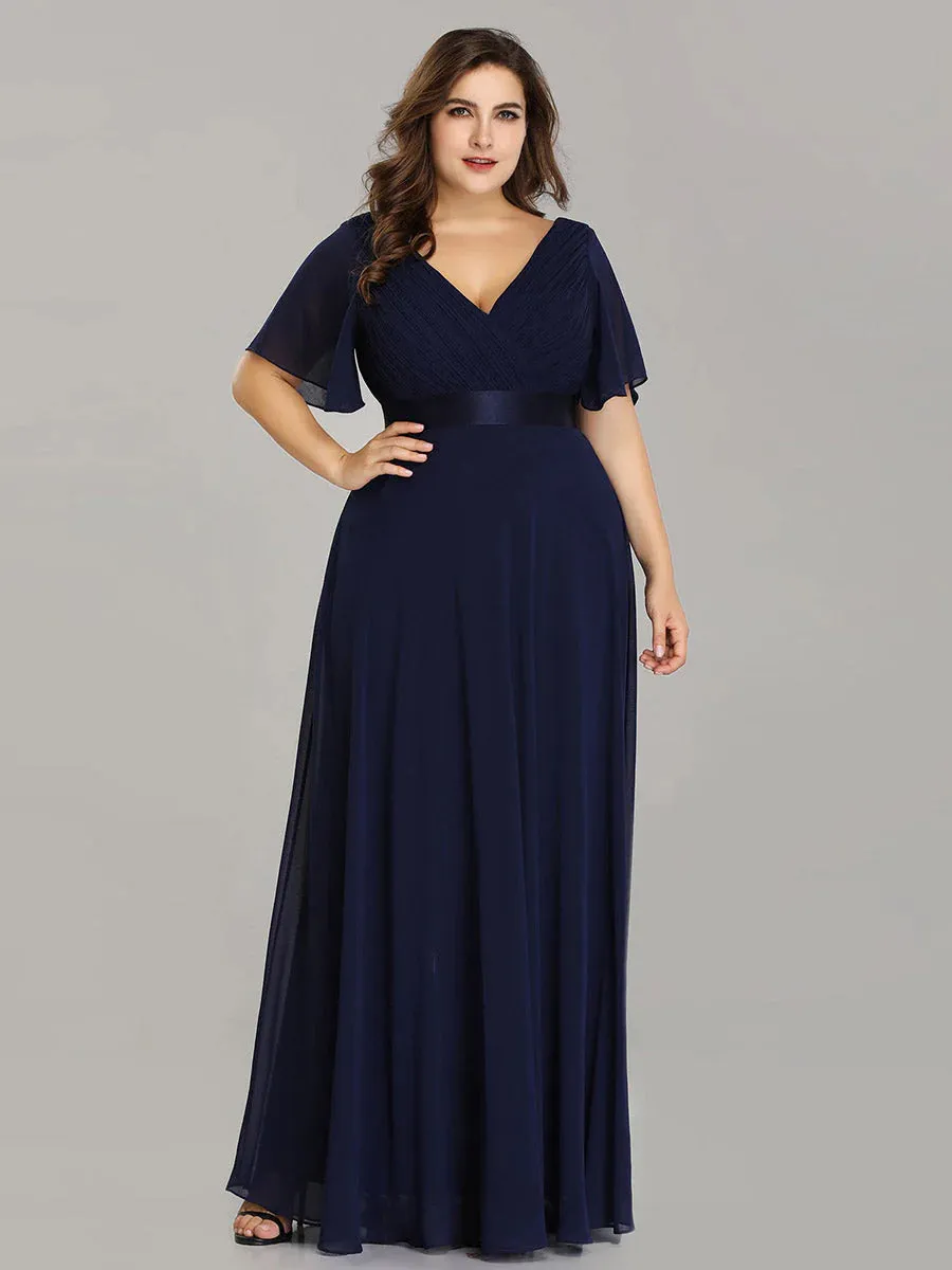 Glamorous Double V-Neck Ruffles Padded Plus Size Evening Dresses