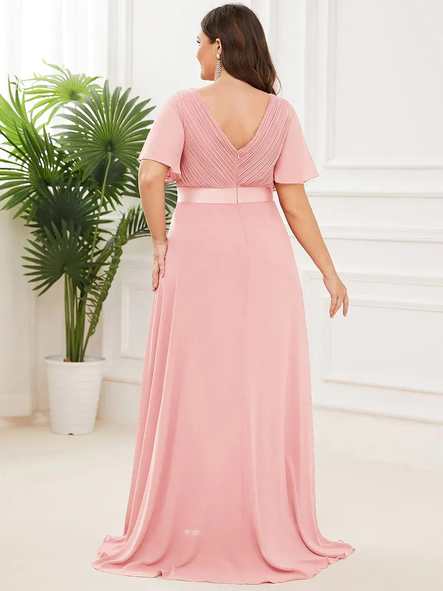 Glamorous Double V-Neck Ruffles Padded Plus Size Evening Dresses