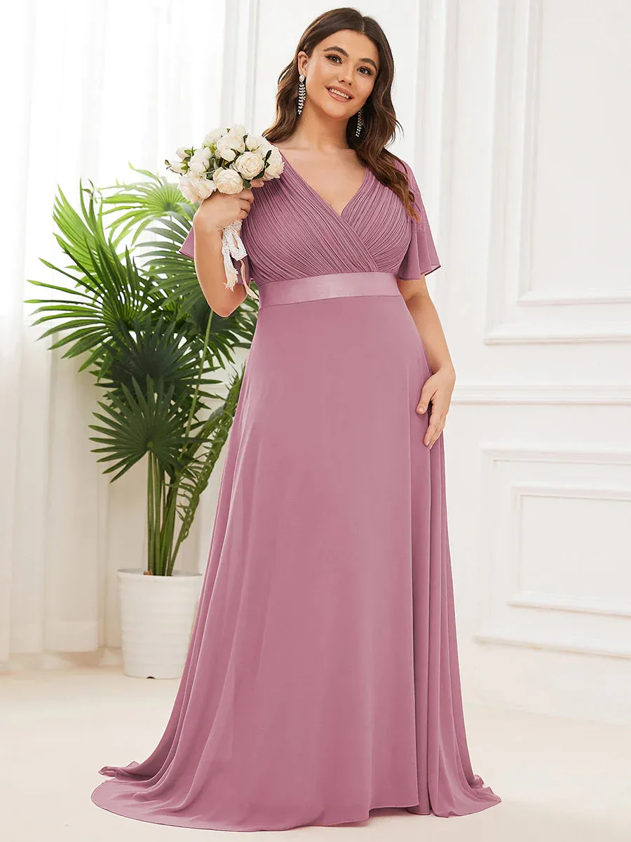 Glamorous Double V-Neck Ruffles Padded Plus Size Evening Dresses