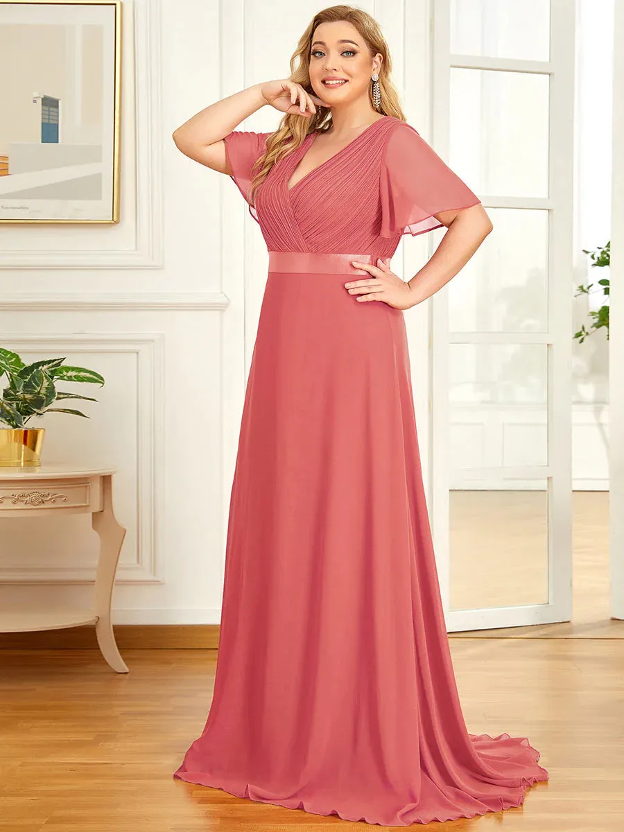 Glamorous Double V-Neck Ruffles Padded Plus Size Evening Dresses