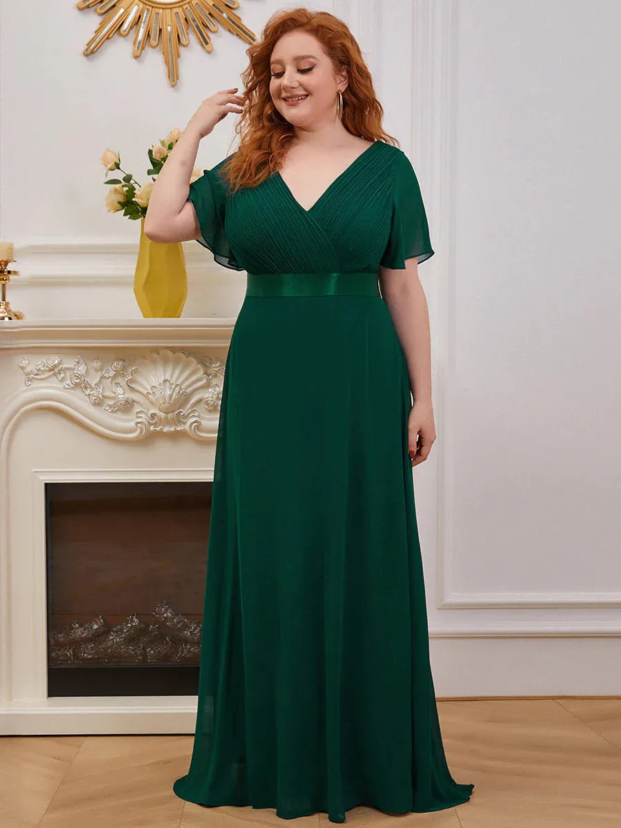 Glamorous Double V-Neck Ruffles Padded Plus Size Evening Dresses