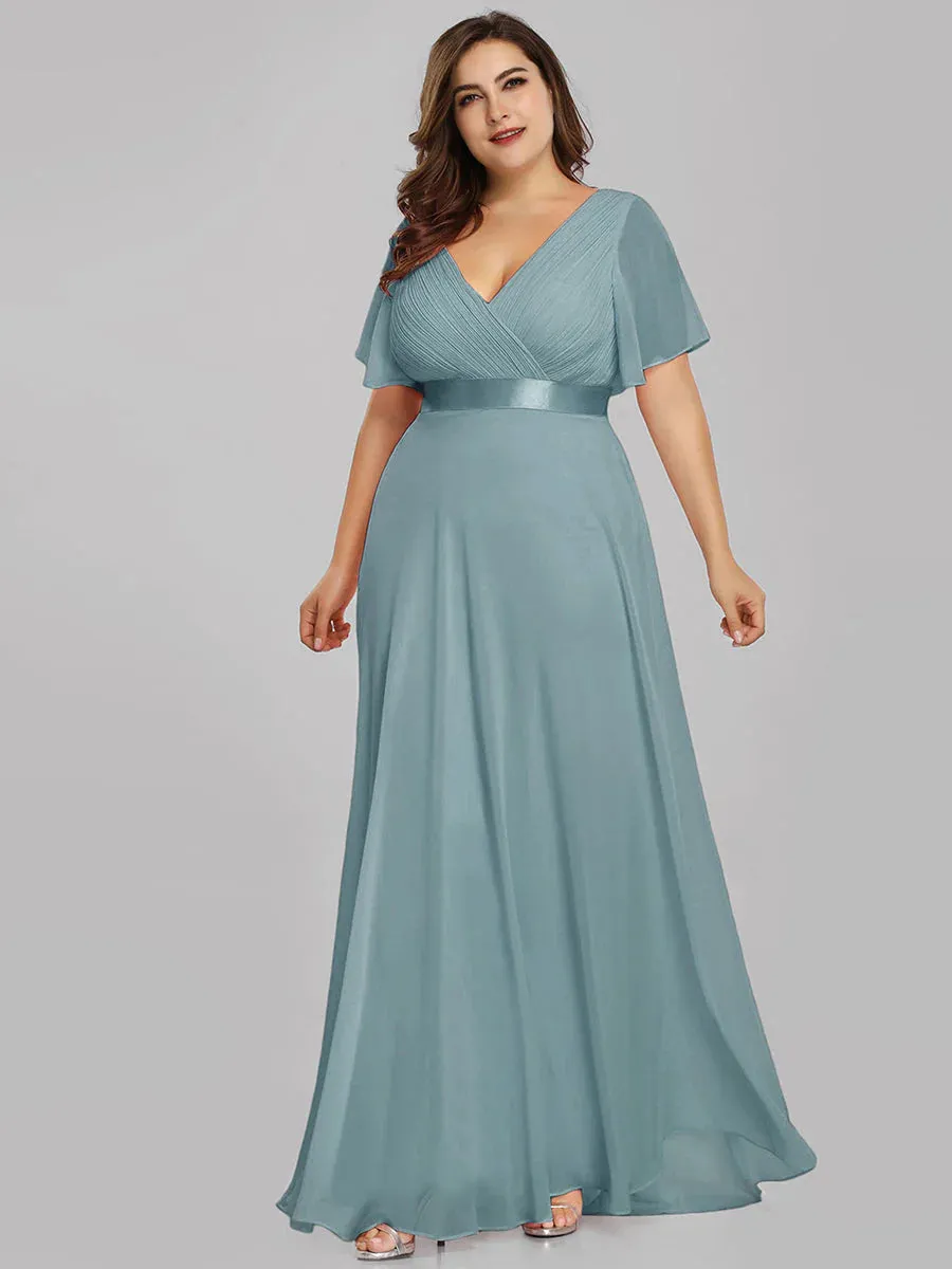 Glamorous Double V-Neck Ruffles Padded Plus Size Evening Dresses