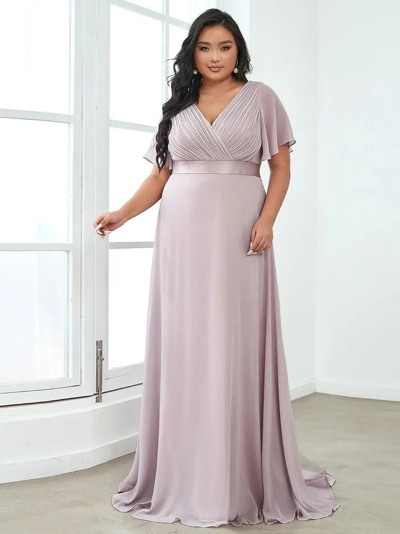 Glamorous Double V-Neck Ruffles Padded Plus Size Evening Dresses