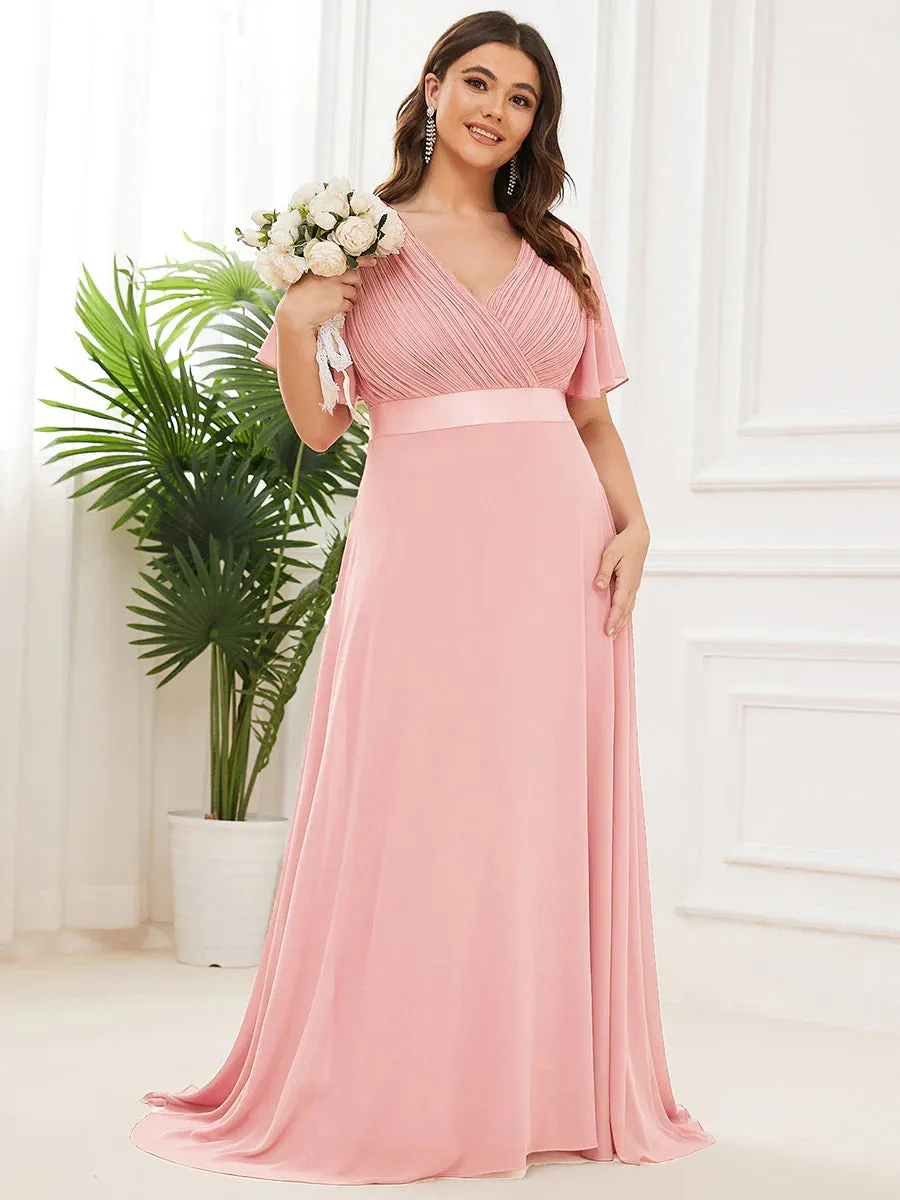 Glamorous Double V-Neck Ruffles Padded Plus Size Evening Dresses