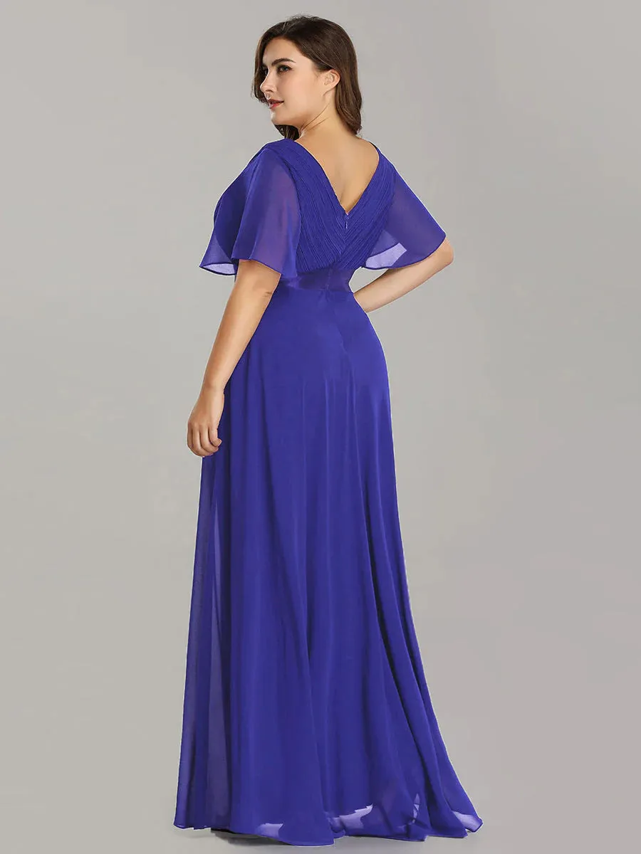 Glamorous Double V-Neck Ruffles Padded Plus Size Evening Dresses