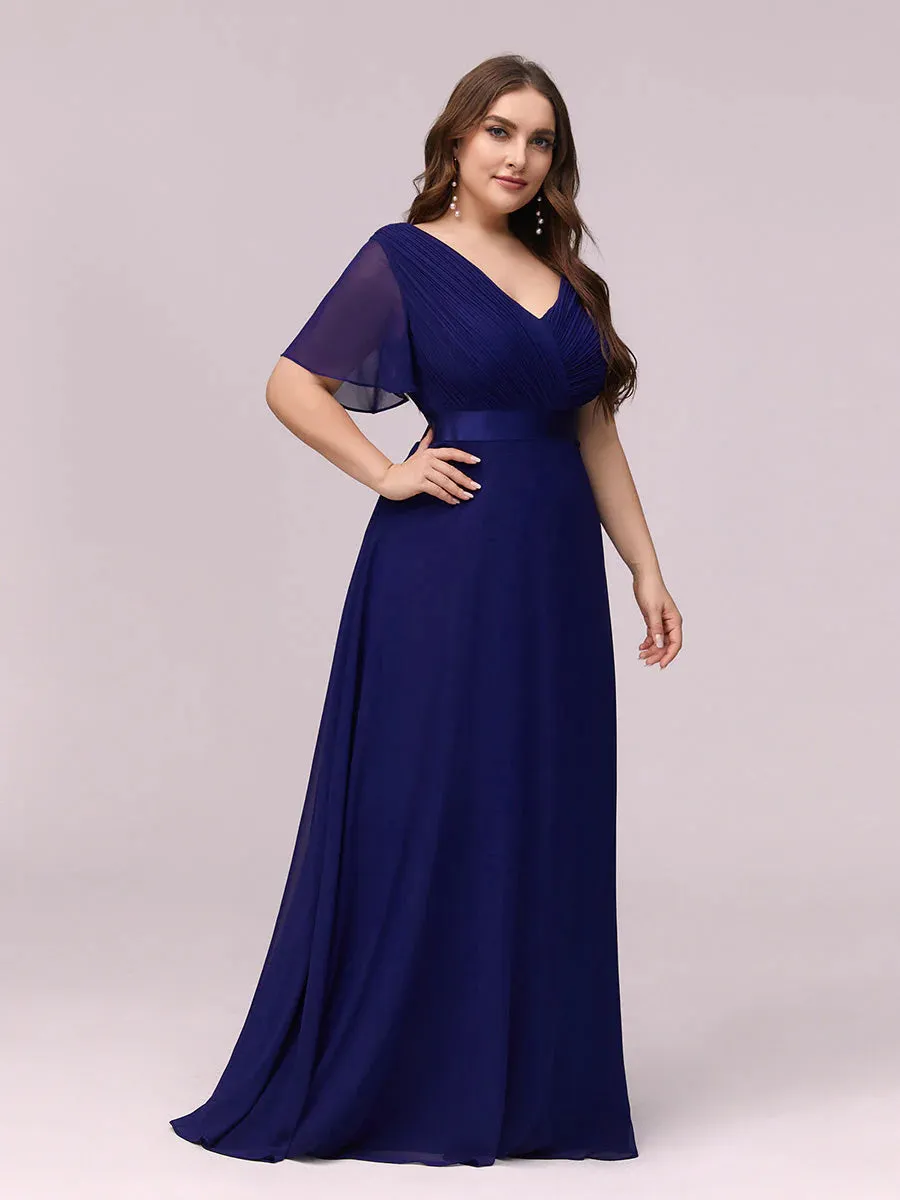 Glamorous Double V-Neck Ruffles Padded Plus Size Evening Dresses