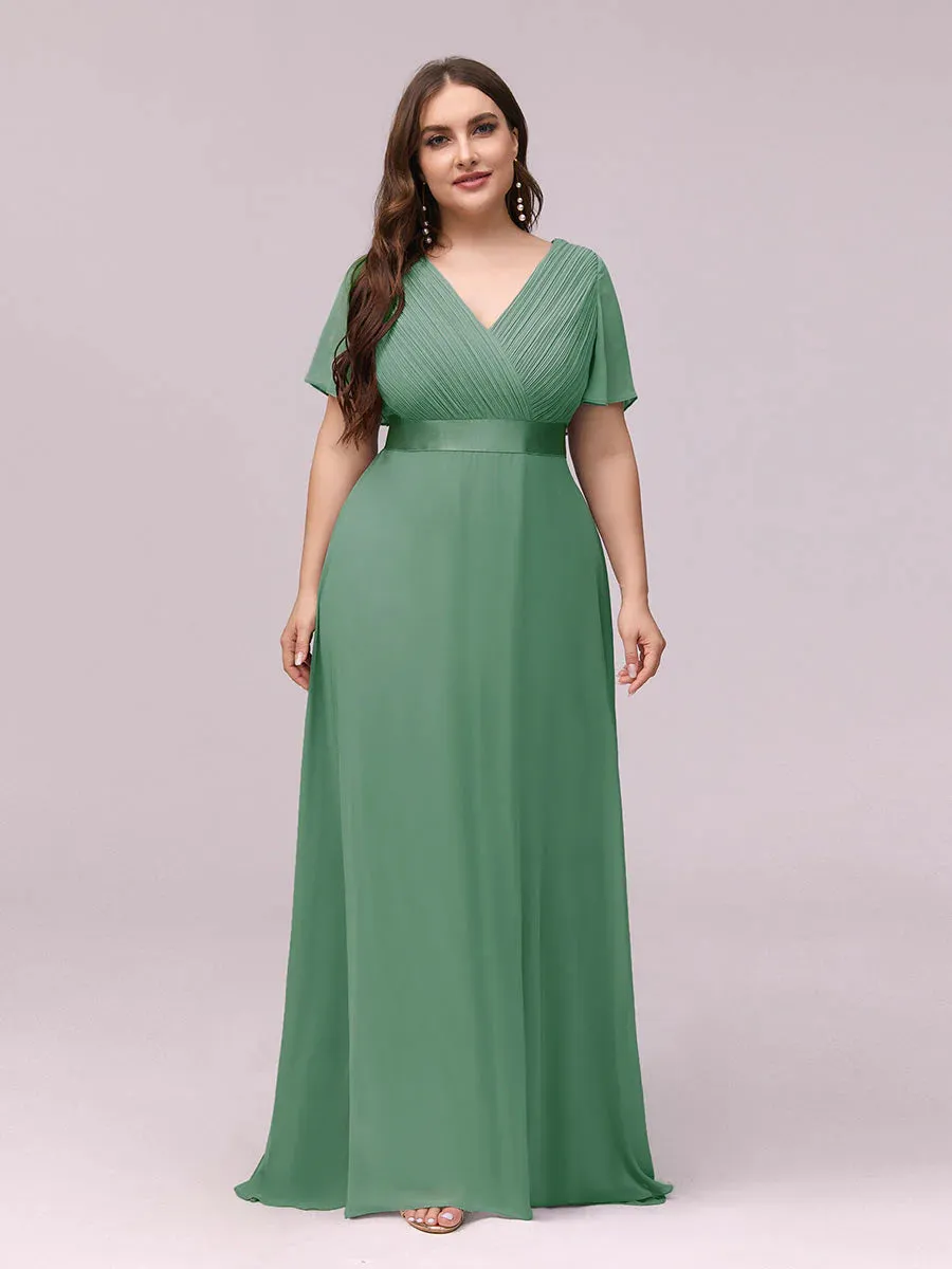 Glamorous Double V-Neck Ruffles Padded Plus Size Evening Dresses