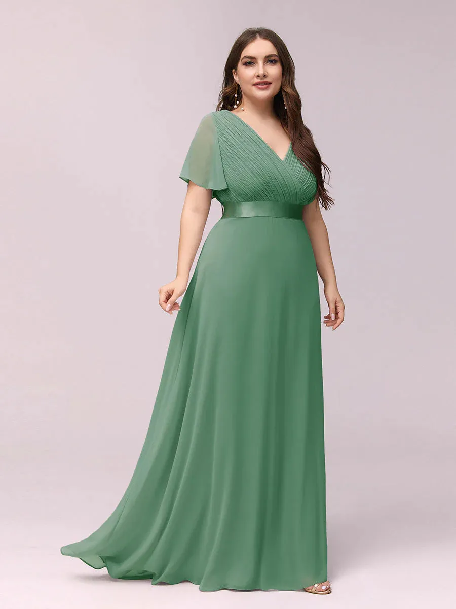 Glamorous Double V-Neck Ruffles Padded Plus Size Evening Dresses