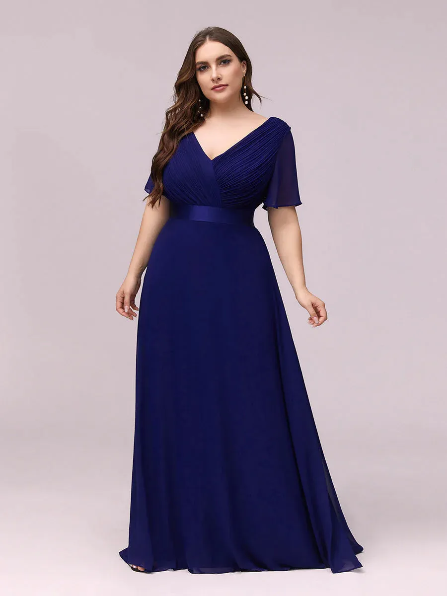 Glamorous Double V-Neck Ruffles Padded Plus Size Evening Dresses