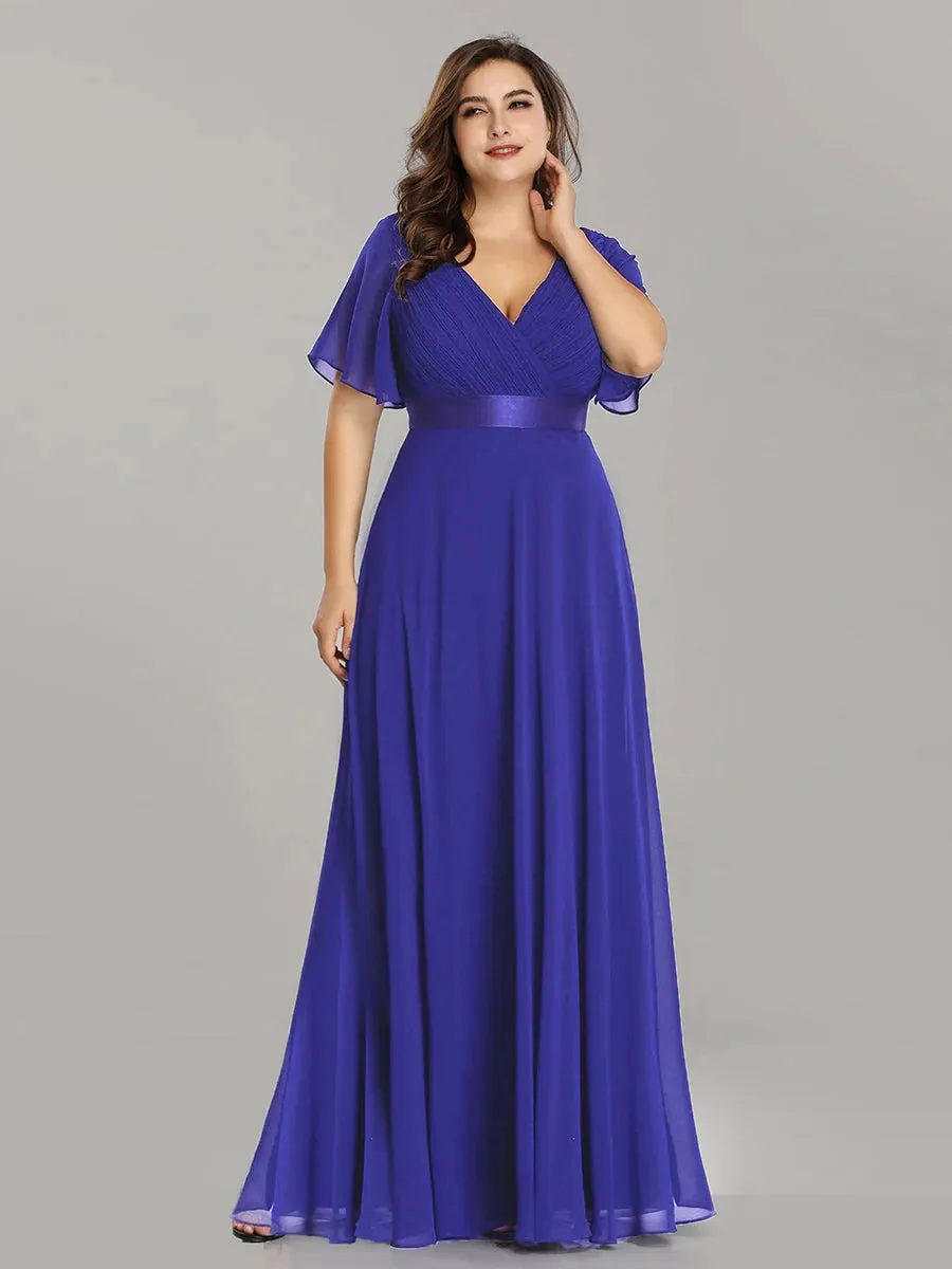 Glamorous Double V-Neck Ruffles Padded Plus Size Evening Dresses