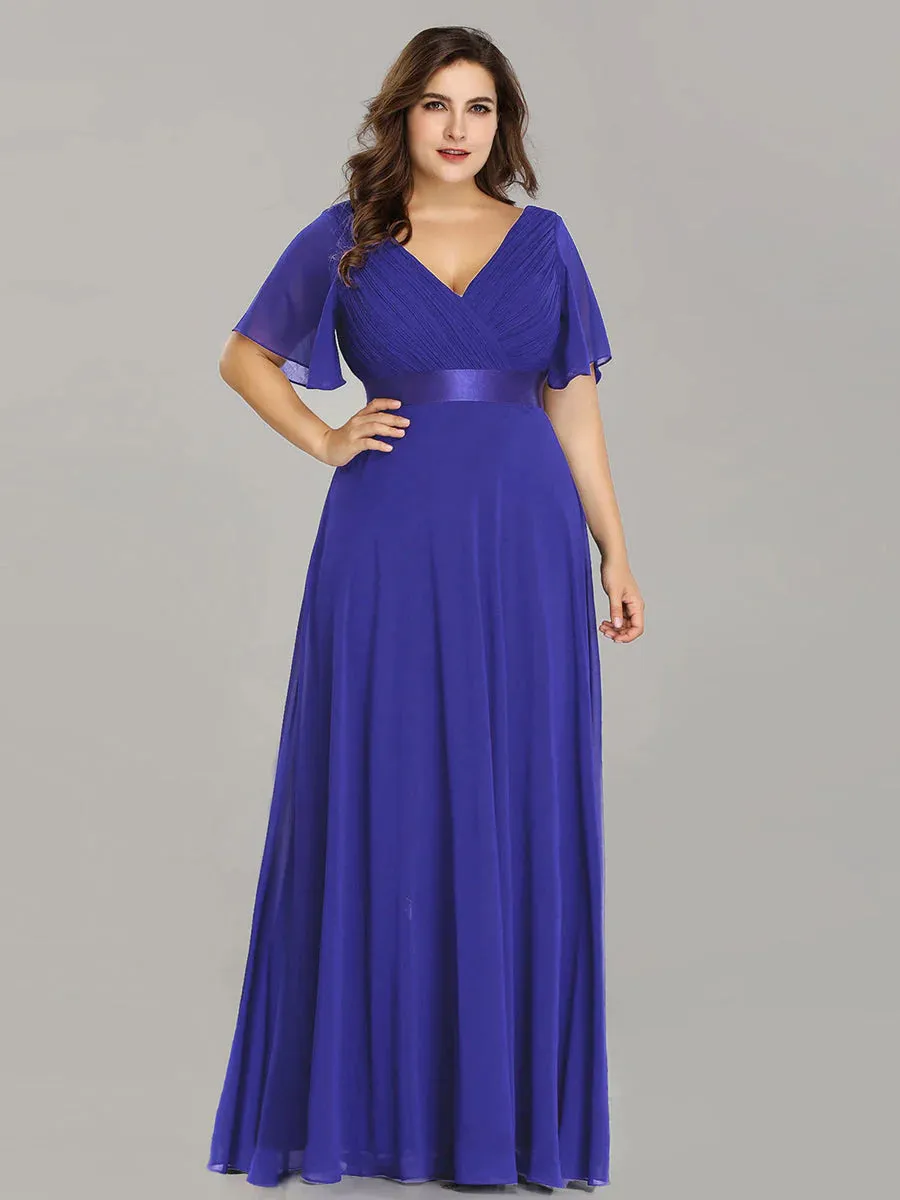 Glamorous Double V-Neck Ruffles Padded Plus Size Evening Dresses