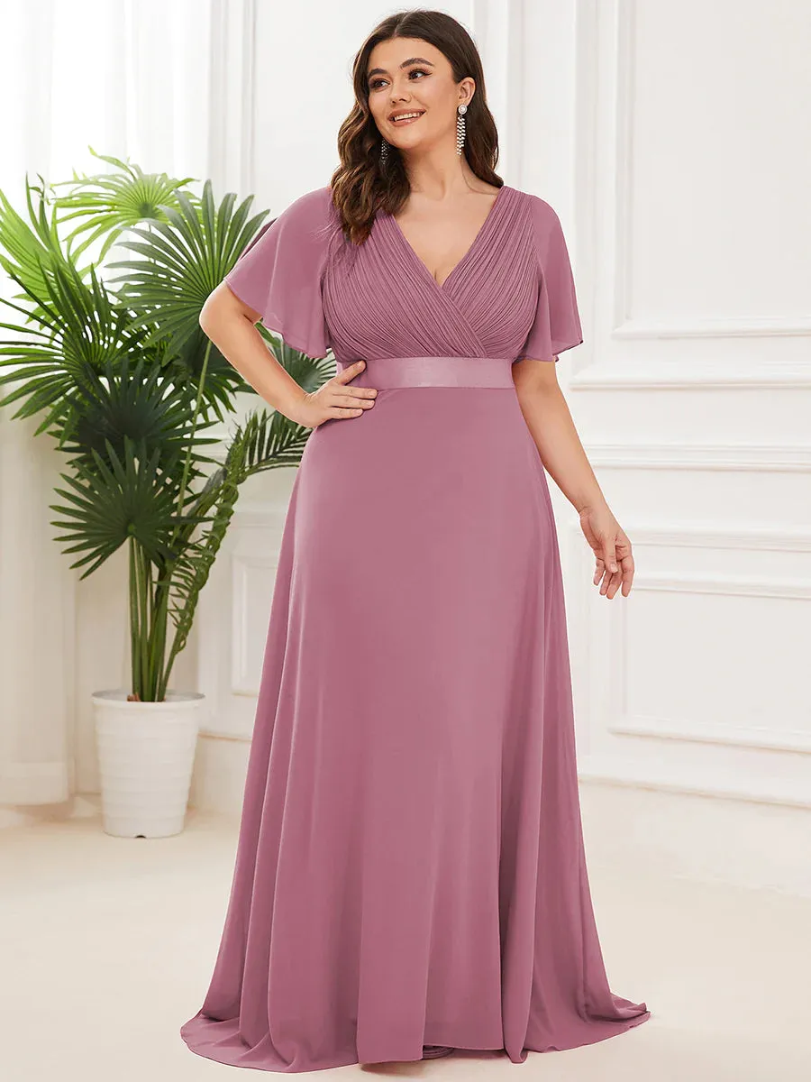 Glamorous Double V-Neck Ruffles Padded Plus Size Evening Dresses