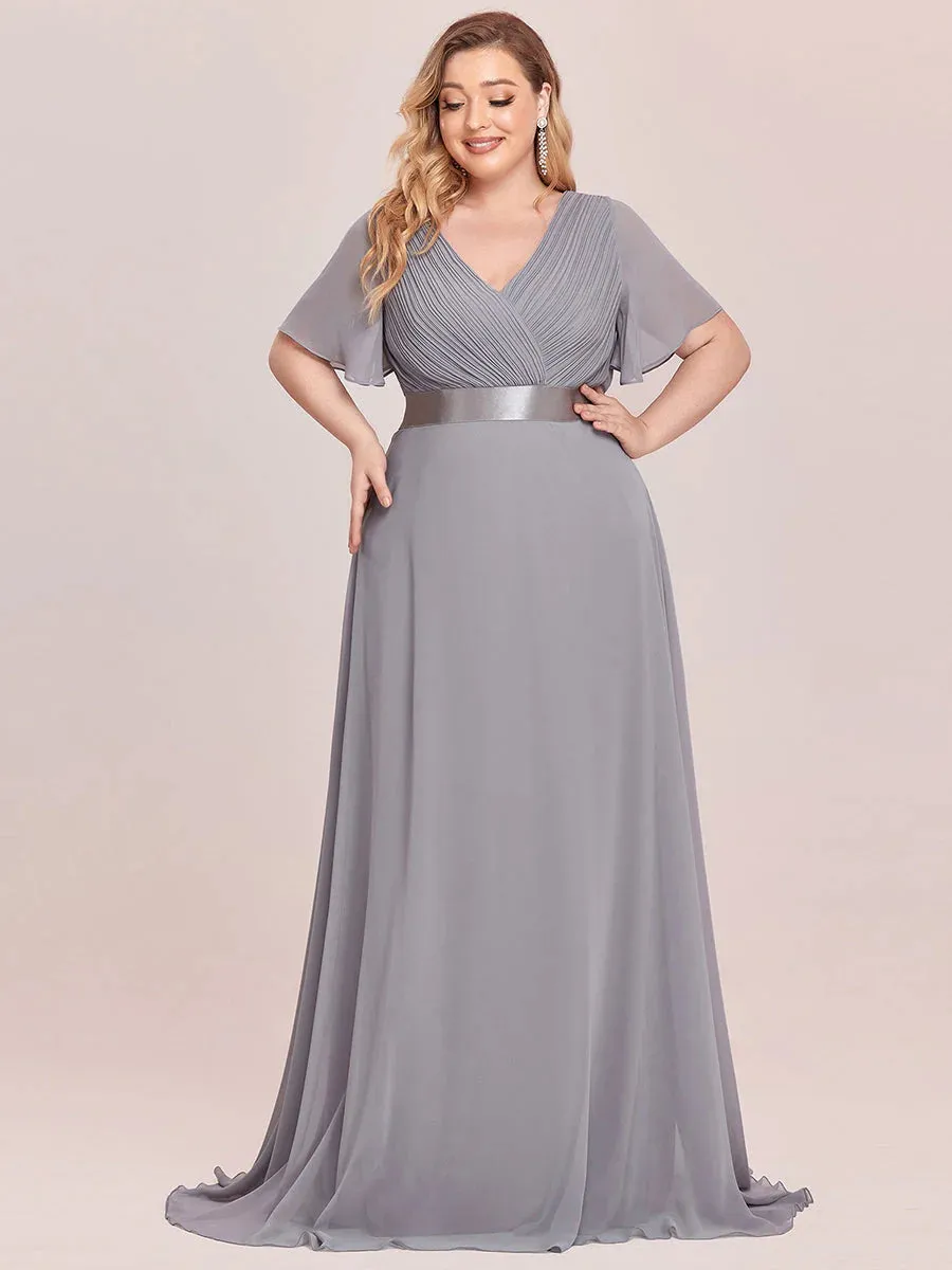 Glamorous Double V-Neck Ruffles Padded Plus Size Evening Dresses