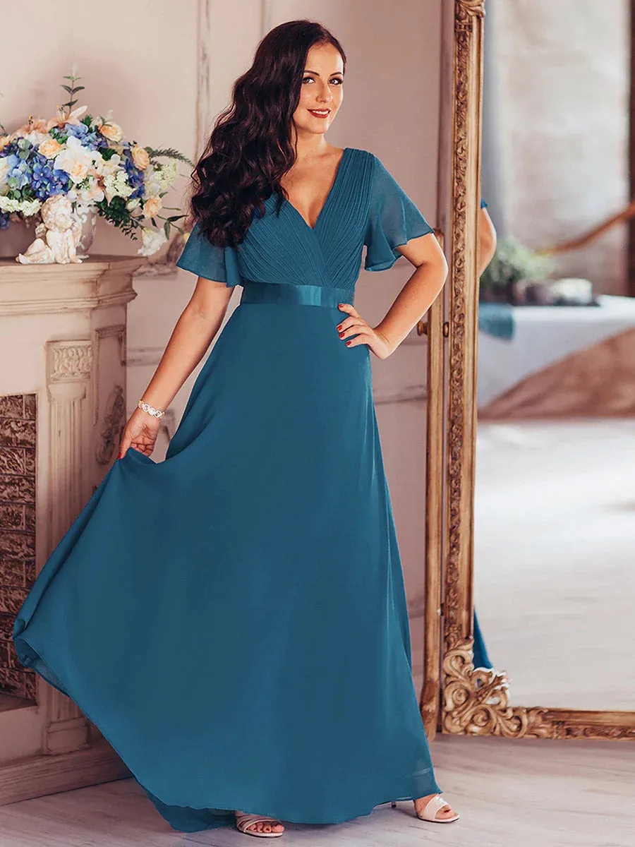 Glamorous Double V-Neck Ruffles Padded Plus Size Evening Dresses