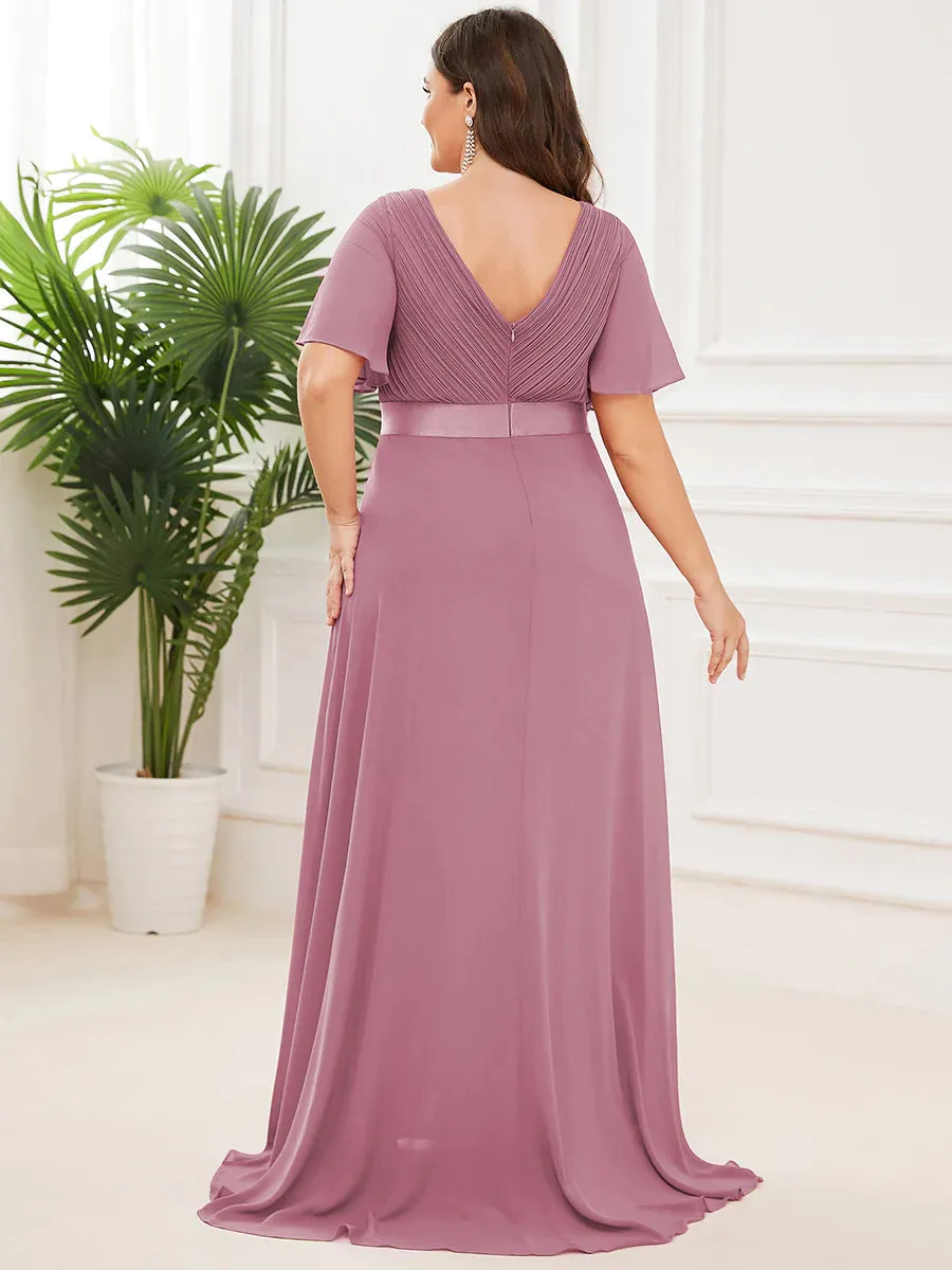 Glamorous Double V-Neck Ruffles Padded Plus Size Evening Dresses