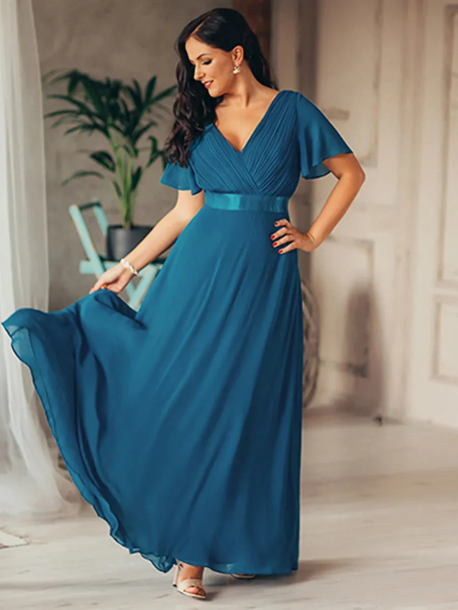 Glamorous Double V-Neck Ruffles Padded Plus Size Evening Dresses