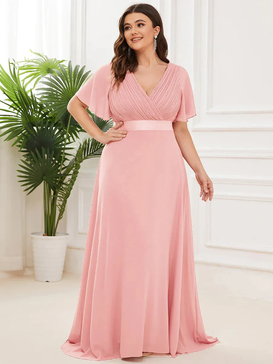 Glamorous Double V-Neck Ruffles Padded Plus Size Evening Dresses