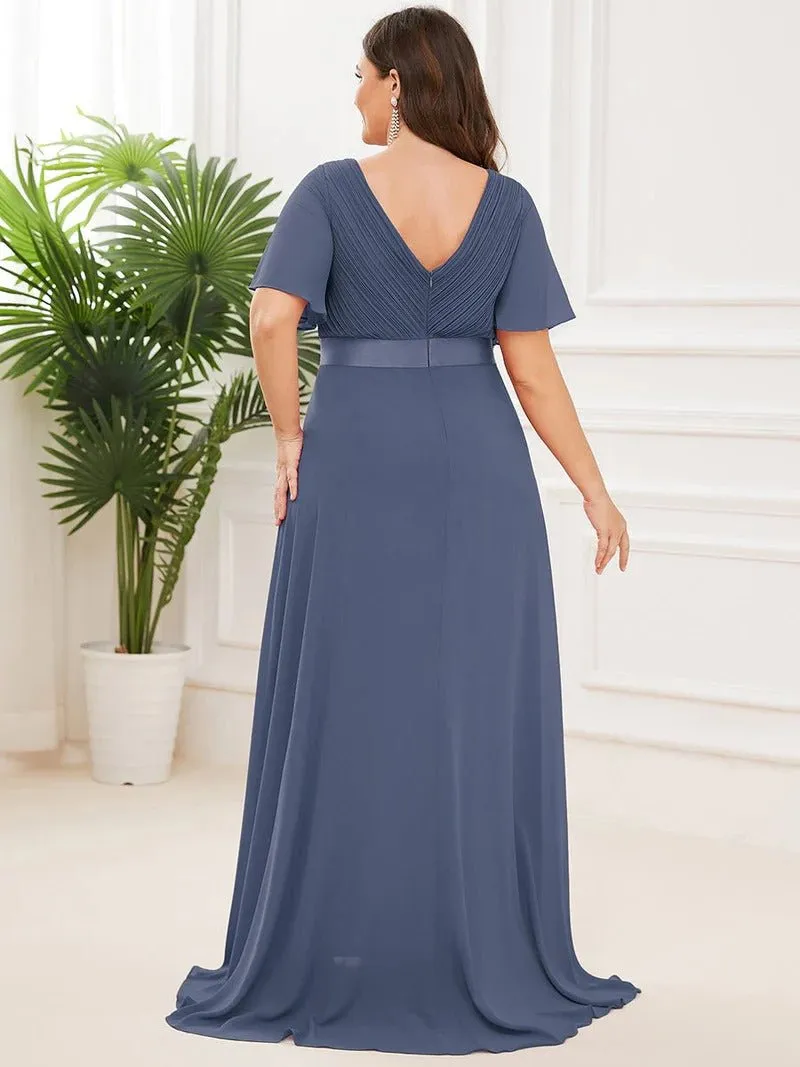 Glamorous Double V-Neck Ruffles Padded Plus Size Evening Dresses