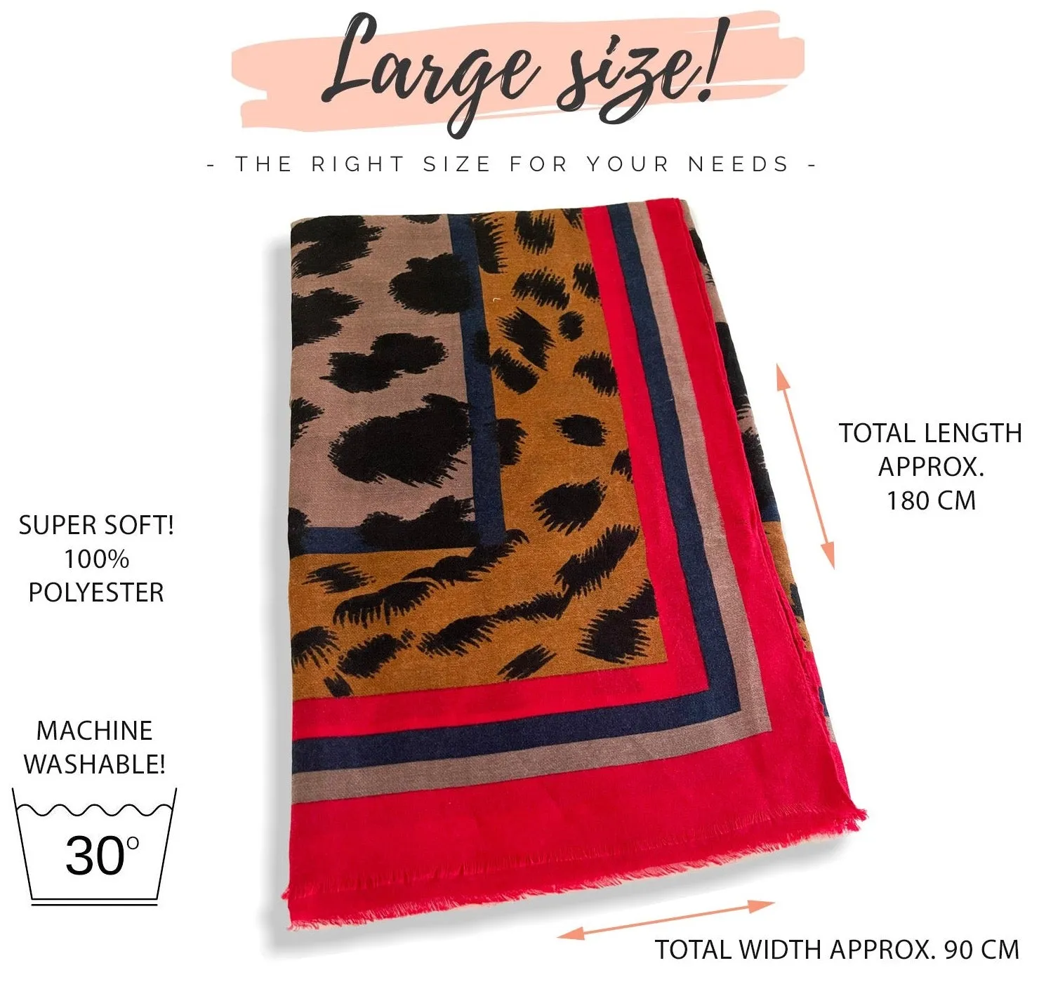 LARGE RED STRIPE LEOPARD PRINT SCARF