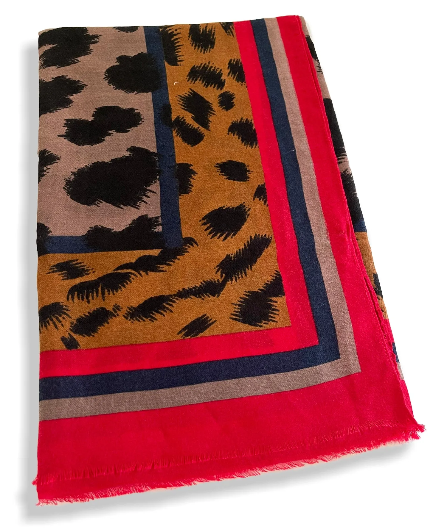 LARGE RED STRIPE LEOPARD PRINT SCARF