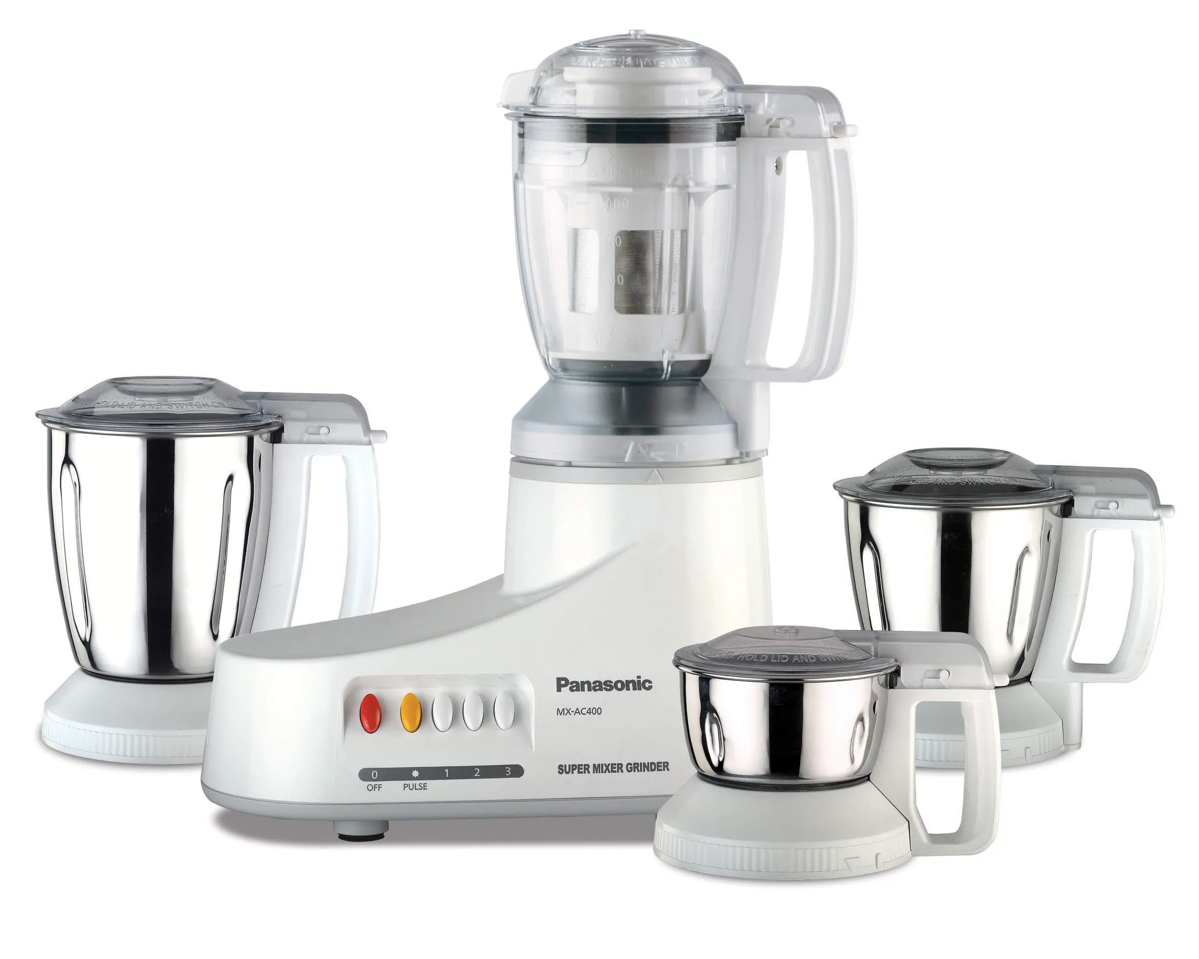 Panasonic AC MX-AC400 550-Watt Mixer Grinder with 4 Jars (White) ISI Certified