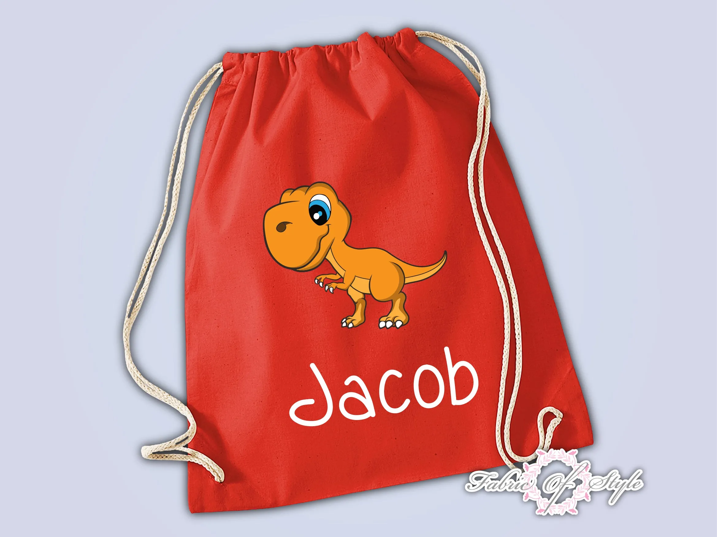 Personalised Any Name Dinosaur Girls Back To Drawstring Bag PE GYM School Kids