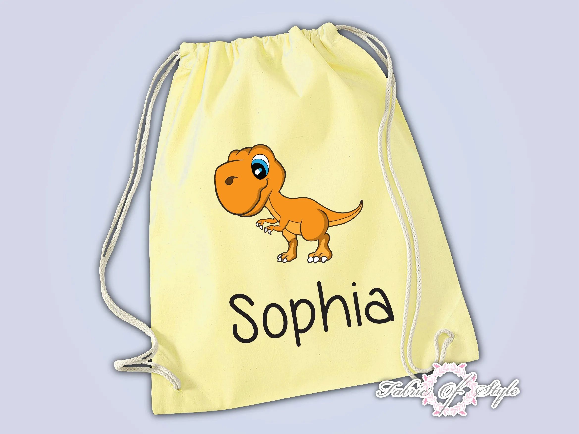 Personalised Any Name Dinosaur Girls Back To Drawstring Bag PE GYM School Kids