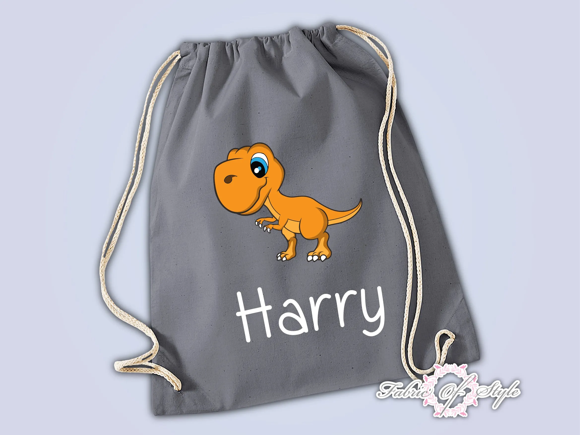 Personalised Any Name Dinosaur Girls Back To Drawstring Bag PE GYM School Kids