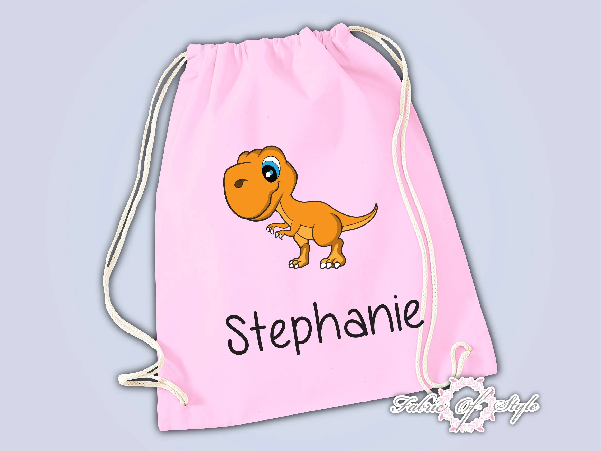 Personalised Any Name Dinosaur Girls Back To Drawstring Bag PE GYM School Kids